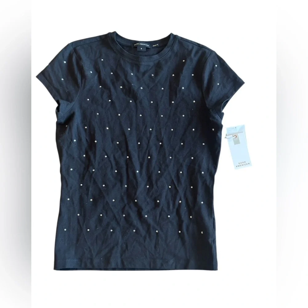 NEW Good American Crystal Baby Tee in Black - Size S - Picture 7 of 8